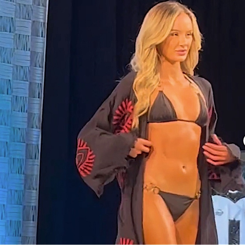 Red Eye Woven Kimono Duster Robe Black Runway Boho Resort Cover Up NEW - Picture 7 of 10